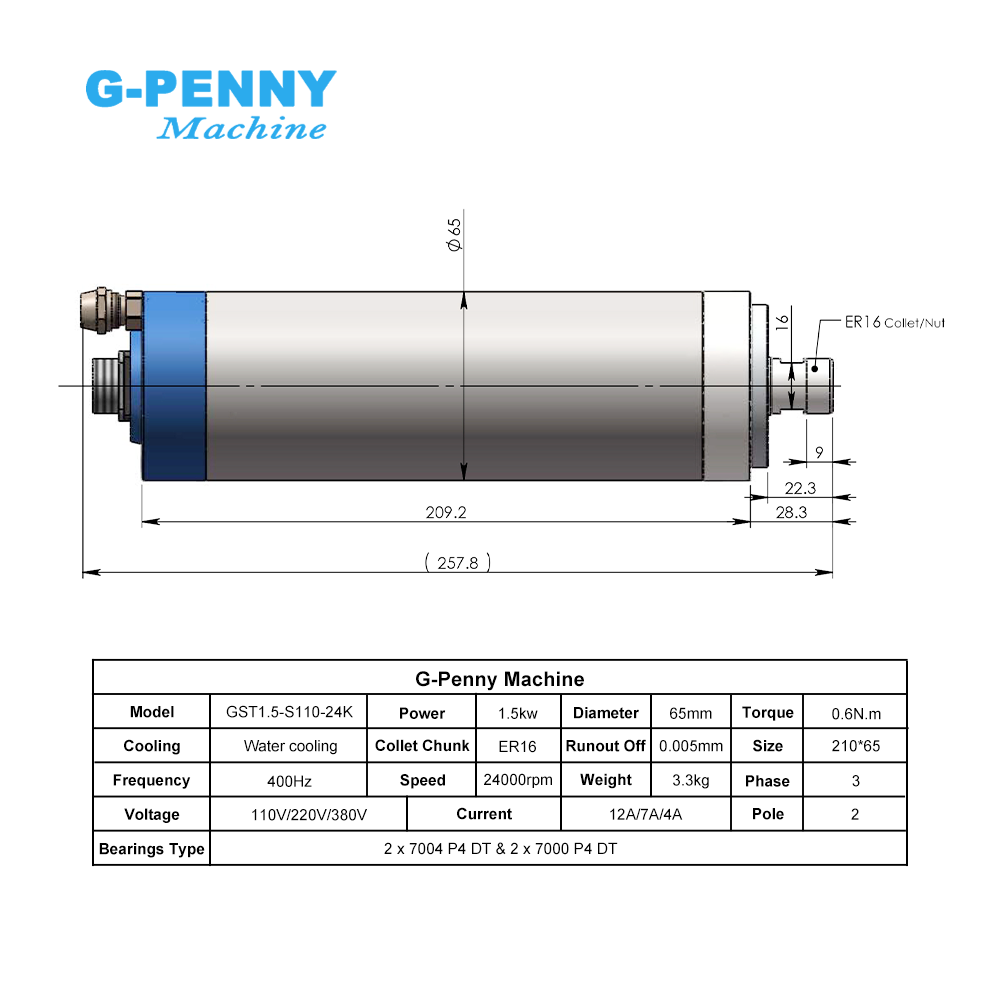 G-Penny CNC 1.5KW ER16 65mm 4  - Water Cooled Spindle incelemesi ve fiyatı
